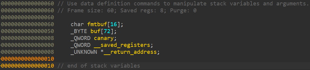 stack of vuln function