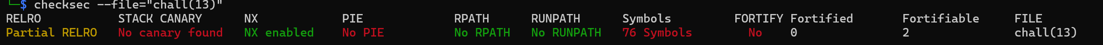 checksec output